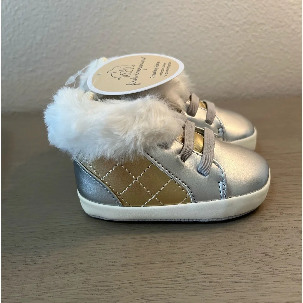 Baby Girls Faux Fur Metallic Booties
